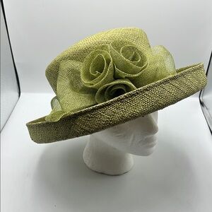 Betmar Green Church/Kentucky Derby Hat with Floral Accents